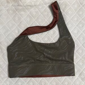 Fabletics Olive and Rust Asymmetrical Sports Bra